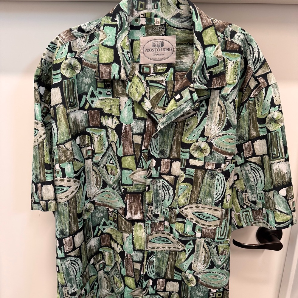 Pronto Uomo Green and Black Casual Button Down Shirt